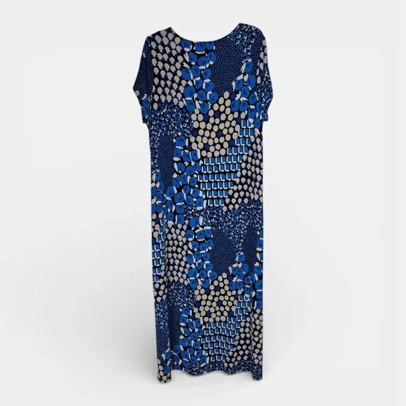 Chicos Womens Sz 3/XL Blue Abstract Geometric Maxi Dress Short Sleeve Scoop Neck - Picture 4 of 7